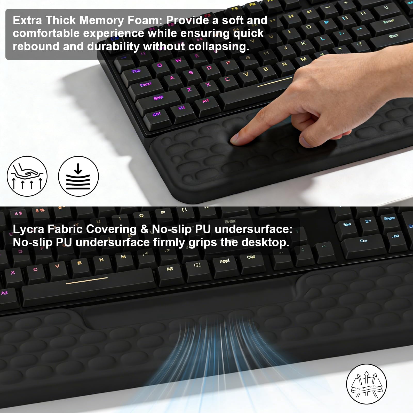 Stand With Wrist Rest  Computer Pad Support Riser Holder Lift Tray Soft Memory Foam Desk For Office Home School - Black