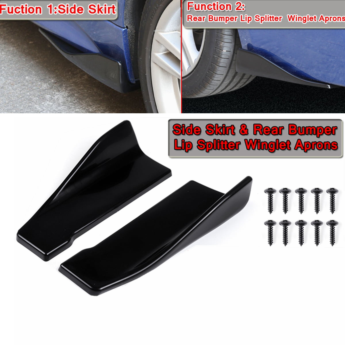 2pcs Car 35cm Side Skirts Or Rear Wrap Angle Bumper Lip Strip Splitter New 