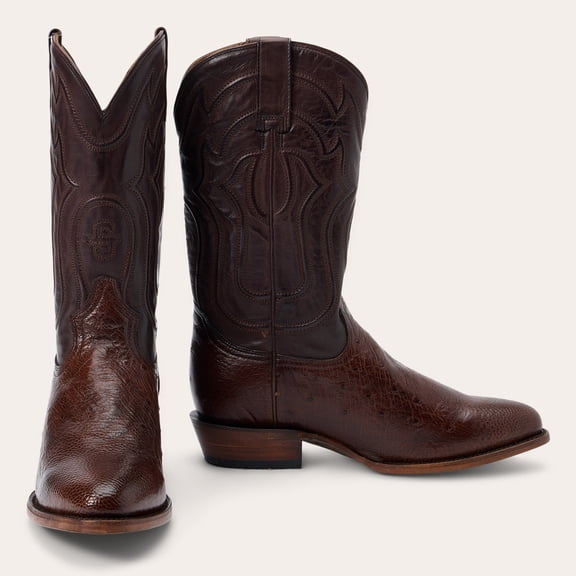 Men's Stetson Wyatt Smooth Ostrich Boots Handcrafted Round Toe Tobacco