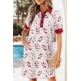 thumbnail image 6 of Women's Red Geometric Floral Mini Dress – Southern Belle Style Collared Shift Dress with Lace Trim, XL, 6 of 9