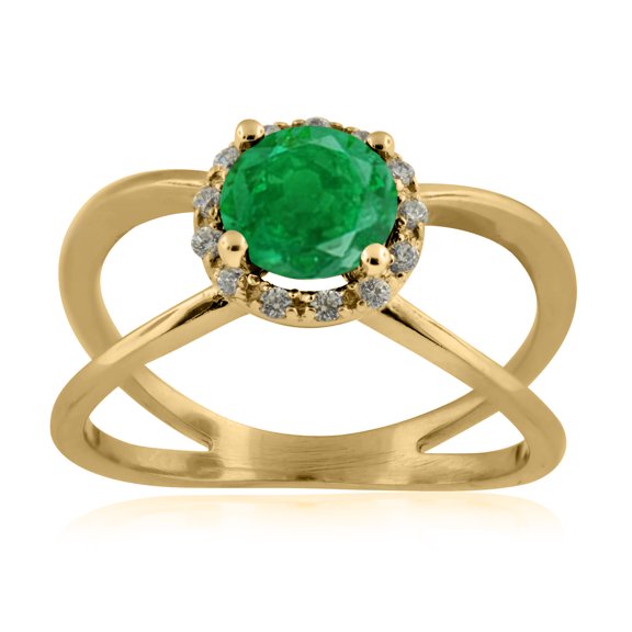 0.85 Carat 6MM Round Created Emerald And Diamond Ring In 10K Solid Rose, White & Yellow Gold