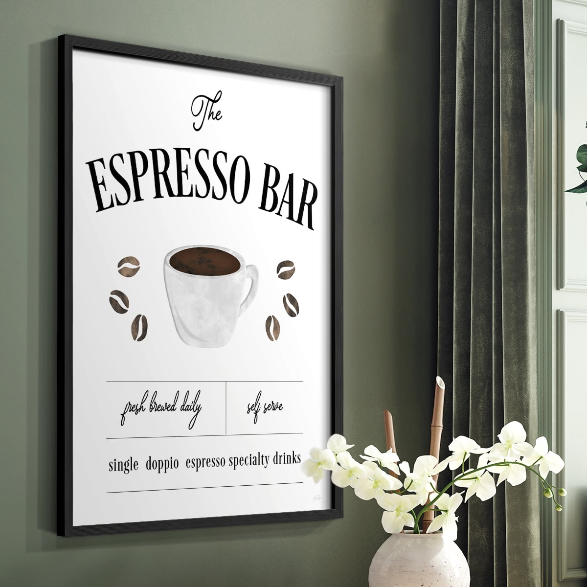 Fresh Brewed Espresso Bar in Black Solid Wood 8 x 10 Framed Print
