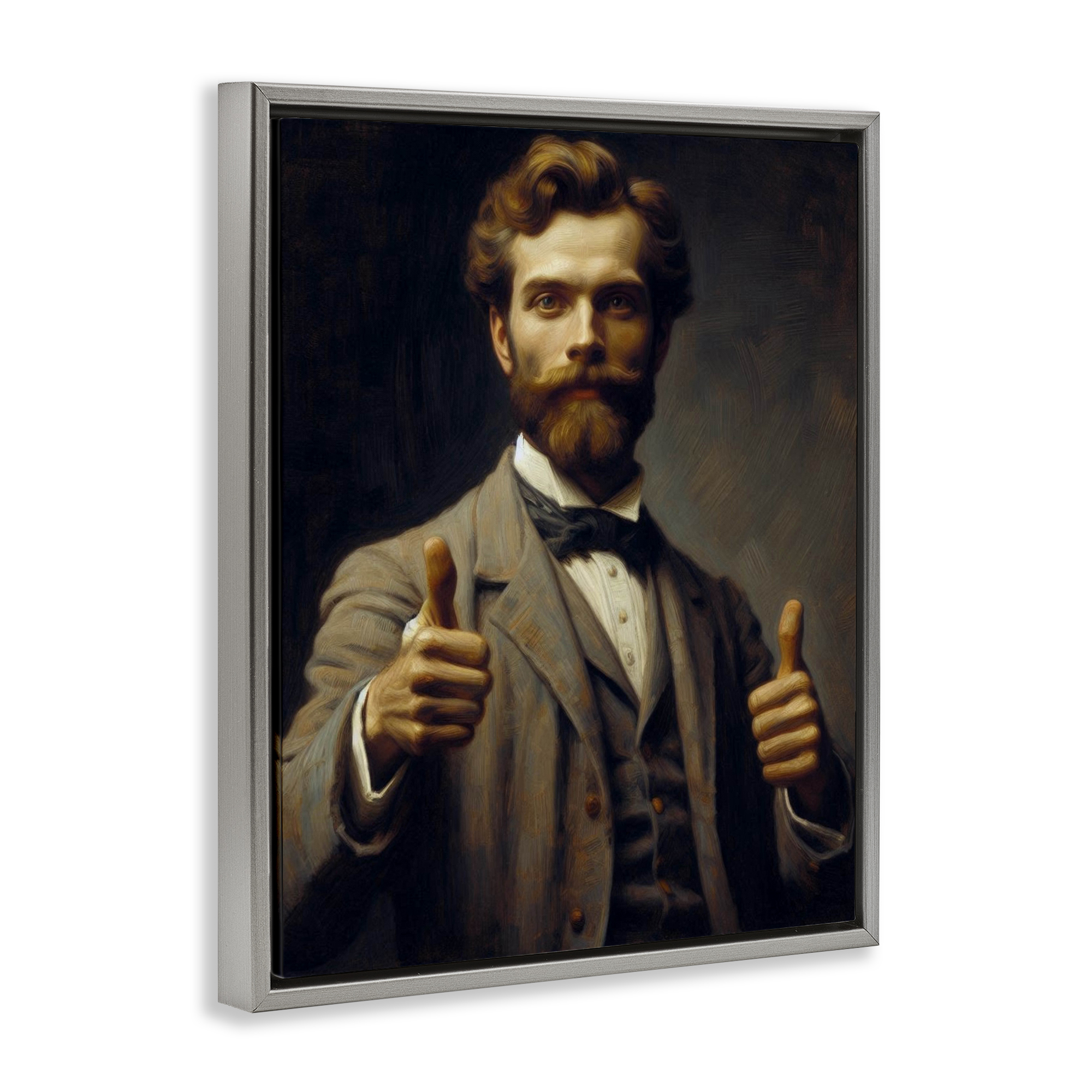 Funny Thumbs Up Gentleman Gray Framed Floater Canvas Wall Art, design by Lettered and Lined