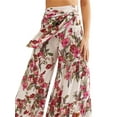 thumbnail image 3 of Gzhioc Women Floral Printed Pants, High Waist Casual Loose Flared Wide Leg Straight Printing Beach Trousers, 3 of 7