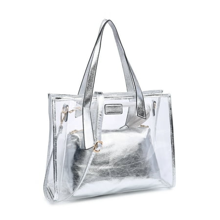 Transparent Pretty Pvc Stylish Purse Clear Handbag Poppy Tote Bag Crossbody Silver