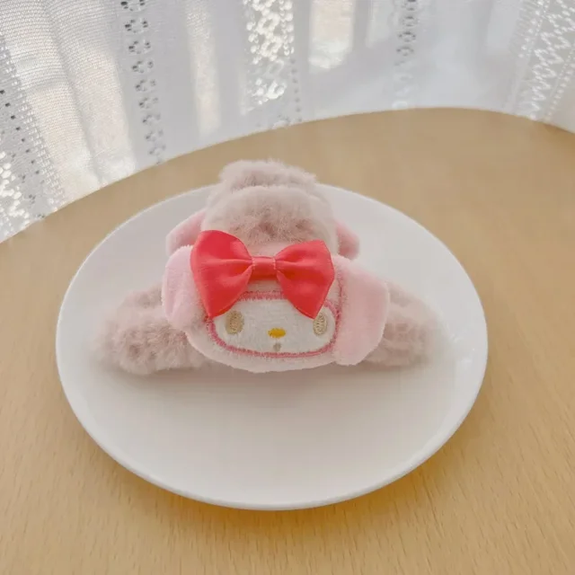 Muñeco de peluche de dibujos animados Sanrios My Melody Cinnamoroll Hellokittys, horquilla Kawaii, accesorios para el cabello, Clip de tiburón, regalo de cumpleaños para niña