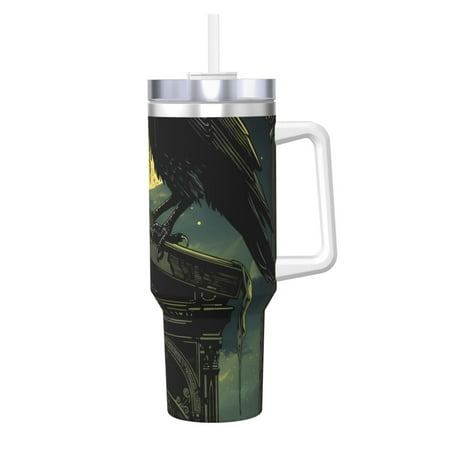 

Daiia MoonNight Sky Crow Printed 40 oz Tumbler with Handle Ice Bully Insulated Tumbler 2 in 1 Lid Insulated Water Bottle Stainless Steel Travel Coffee Mug