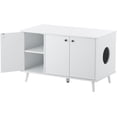 thumbnail image 5 of Cat Litter Box Enclosure, 3 Door Hidden Litter Box Furniture with 2 Compartments, Plug, Wooden Pet Crate House Side End Table, Storage Cabinet Bench, Fit Most Cat for Living Room, Bedroom, 5 of 7