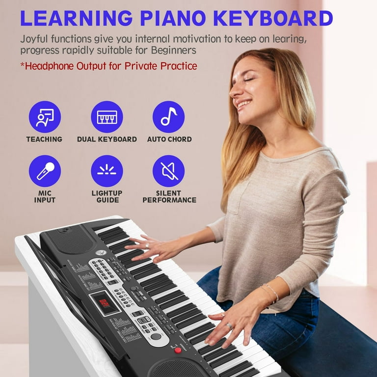 Furnibear 61 Key Piano Keyboard with Lighted Keys Stand Bench