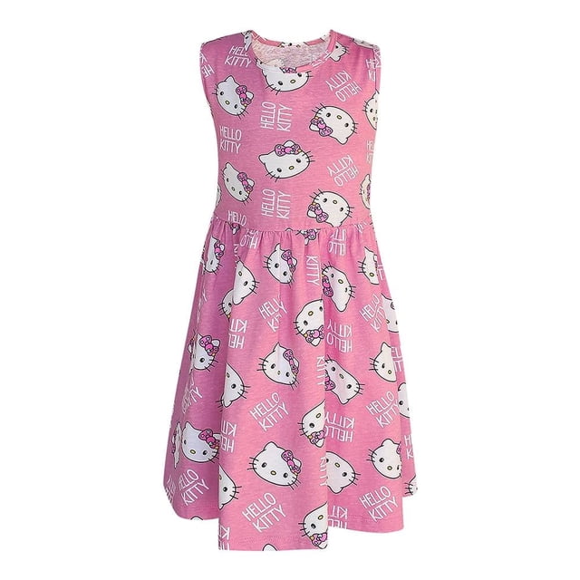Vestido Hello Kitty Talla 8 Cuello Redondo Estampado con Caras Blancas con Rosa