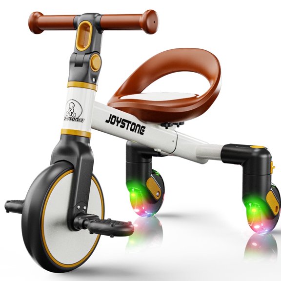 JoyStone 3-in-1 Toddler Drifting Tricycle for Ages 1-5 Years, Kids Trike with Adjustable Handlebar & Colorful Lighting, Baby Balance Bike Ride-on Toys Gift for Boys Girls, White