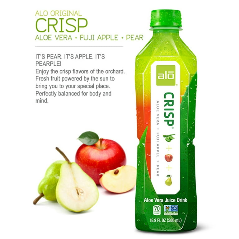 Alo Crisp Aloe Vera Juice Drink, Fuji Apple + Pear + Aloe, 12 x 16.9 Fl oz  bottles, Made with Real Aloe Vera Pulp & Juice Straight from the Leaf, ...