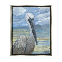 Stupell Industries Salty Pelican Cloudy Coastal beach Painting Luster Gray Floating Framed Canvas Print Wall Art, Design by Paul Brent