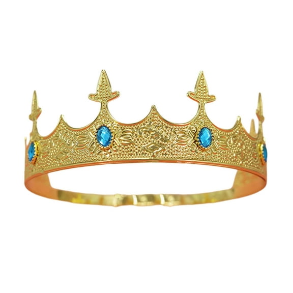 Metal King Crowns Headband for Men with Gemstones Studded Detailing for Music Festival and Holiday Celebration