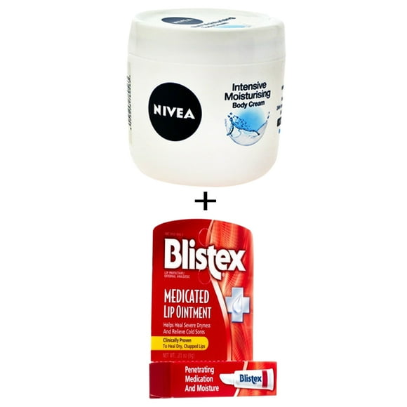 Blistex Onguent pour Lèvres Médicamenteux & Nivea Crème pour le Corps Hydratation Intensive - 400Ml