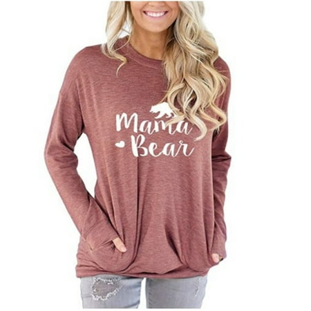 Women's Long Sleeve Mama Bear Shirt Graphic Mom Tshirts Loose Tops ...