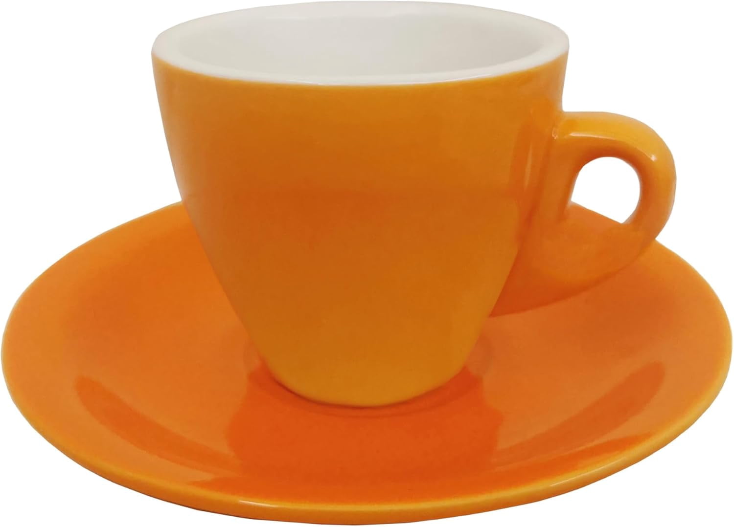 HOMEHUT Espresso Cups and Saucers Set of 6 - 3 Oz Porcelain Demitasse Cups, Orange Coffee Cup Set with Matching Saucers, Microwave and Dishwasher Safe Small Espresso Cups for Home and Café Use