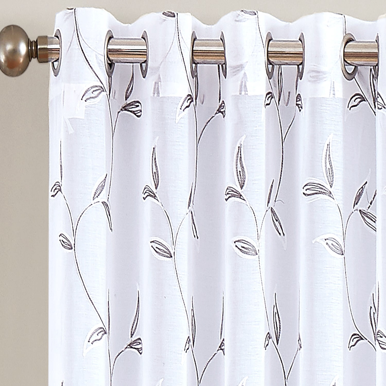 Warm Home Designs Pair of Standard Length 54" x 84" Sheer White Curtains with Silver Grey Leaf Embroidery. M Silver 84