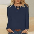thumbnail image 2 of Womens Tops Criss Cross V Neck Long Sleeve Cotton T Shirts Relaxed Fit Plus Size Fall Winter Base Tees (3XL, Dark Blue), 2 of 5