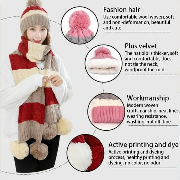 3 Pcs Bonnets Nouveau Chapeau Coréen Ensemble de Costume Écharpe Torsadée Gants Unis Tie-Dye String Concis Hiver Extérieur Violet