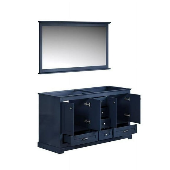 Lexora  Dukes 60 in. Navy Blue Double Vanity, No Top & 58 in. Mirror - 59 x 21.5 x 33.25 in.