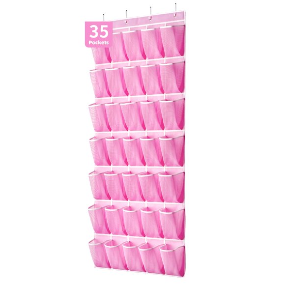 Organizador de zapatos SAVERHO con 35 bolsillos para colocar sobre la puerta, color rosa