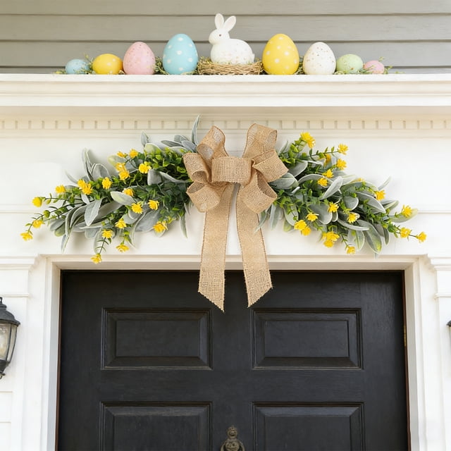 Decoración de dintel de puerta de Pascua con lazos florales coloridos, plástico resistente al agua y al sol, 60 cm x 20 cm x 6 cm, decoración navideña para el hogar