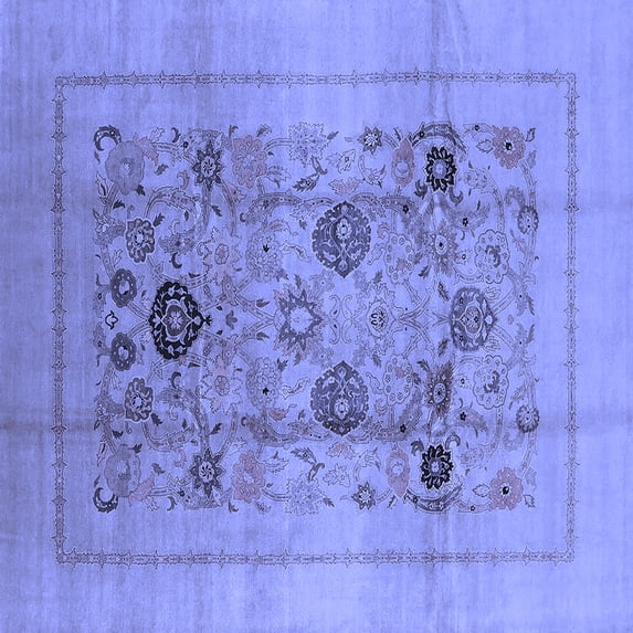 Ahgly Company Machine Washable Indoor Square Oriental Blue Industrial Area Rugs, 6' Square