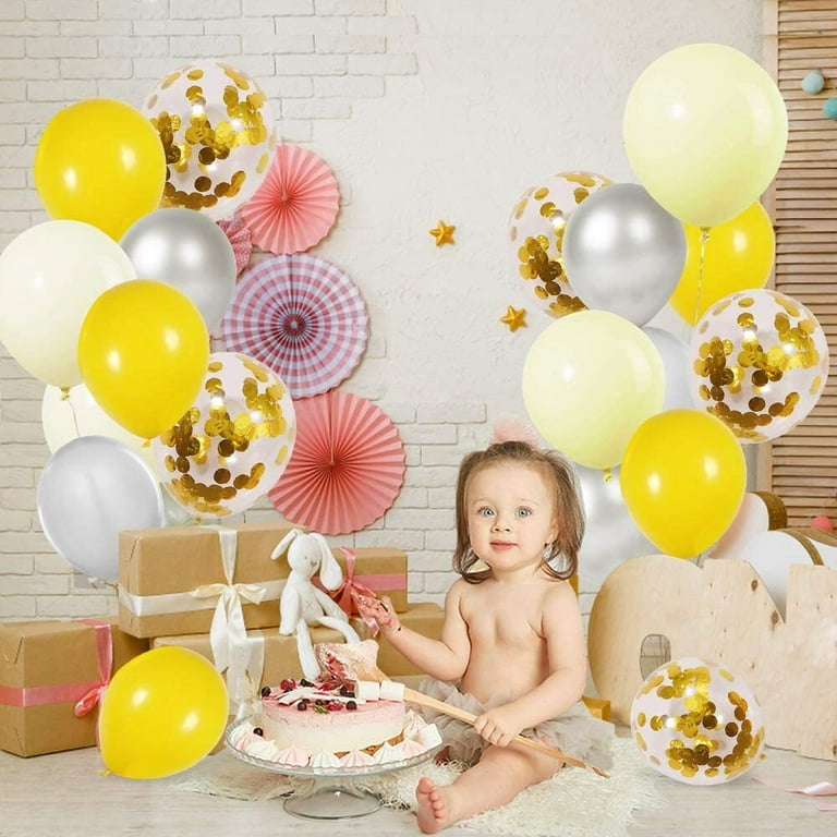 Lemon Yellow Balloons Garland Arch Kit, 105Pcs Sunflower Party Decorations  Pastel Yellow Gray Birthday Party Decoration for Boys Girls Birthday Baby