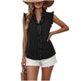 thumbnail image 6 of IUYRTFE Women's Washed Denim Sleeveless Button Down Shirt Ruffled V Neck Casual Summer Tank Top, 6 of 7