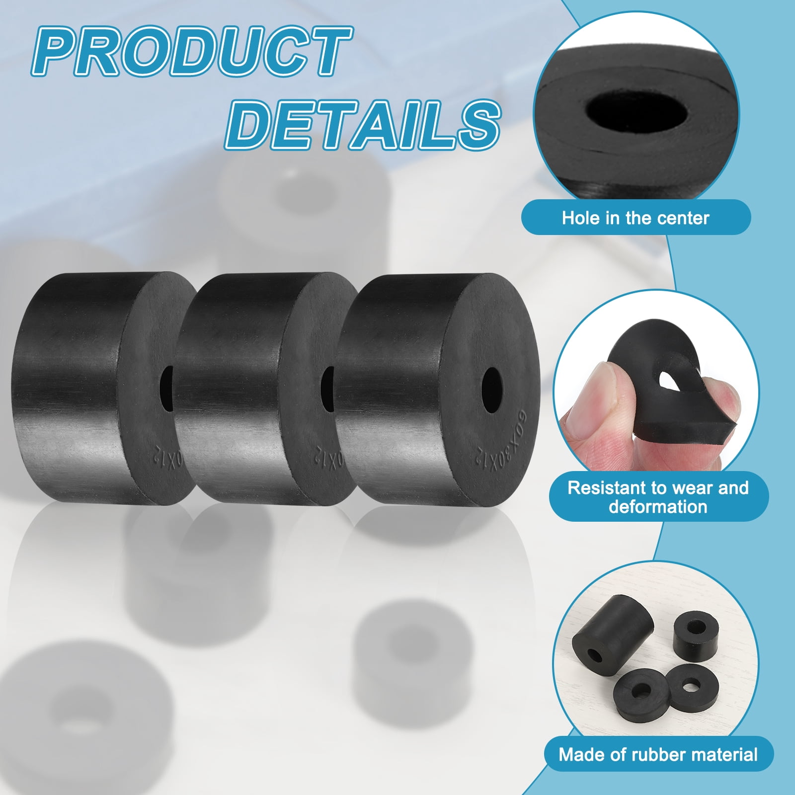 12pcs Rubber Spacers 60mm OD x 12mm ID x 30mm Height Round Anti Vibration Spacer