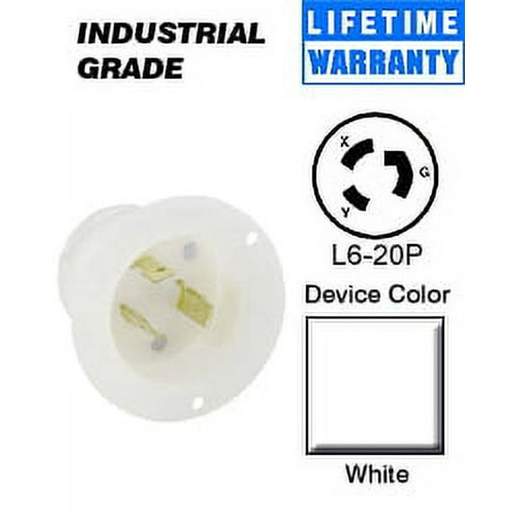 Leviton 2325 Flanged Inlet Locking Blade L6-20P 20A 250V 2P3W Grounding - White