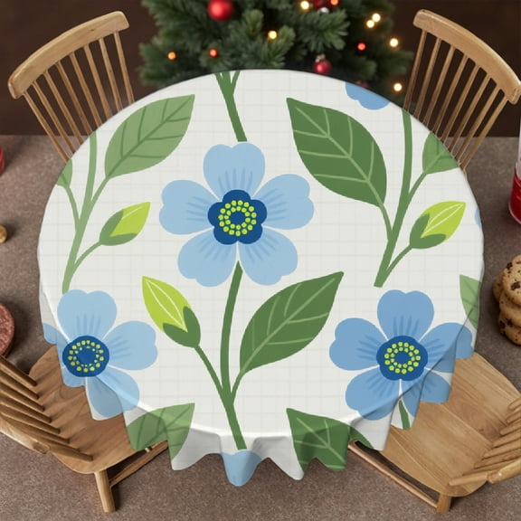 Tablecloth for dining table round - Blue Mughal Flower Chinoiserie Style Print, Festive Table Setting Family Round Tablecloth, Cafe, picnic,60x60 Inch