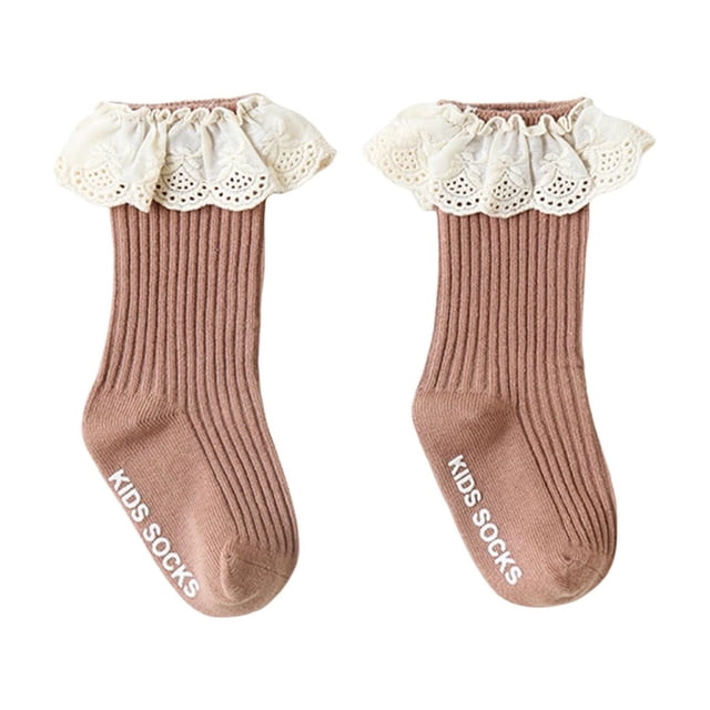 FAIWAD Toddler Girls Ruffle Mid-Calf Socks Baby Cute Stretchy Anti Slip Frilly Princess Long Socks