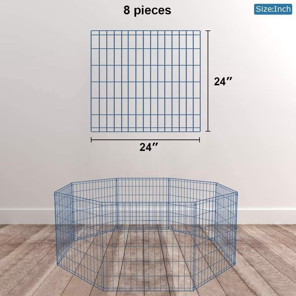 YRLLENSDAN 8 Panels 24”H Metal Dog Playpen, Portable Dog Fence for Yard and RV Camping, Foldable Pet Playpen for Indoor and Outdoor, Blue