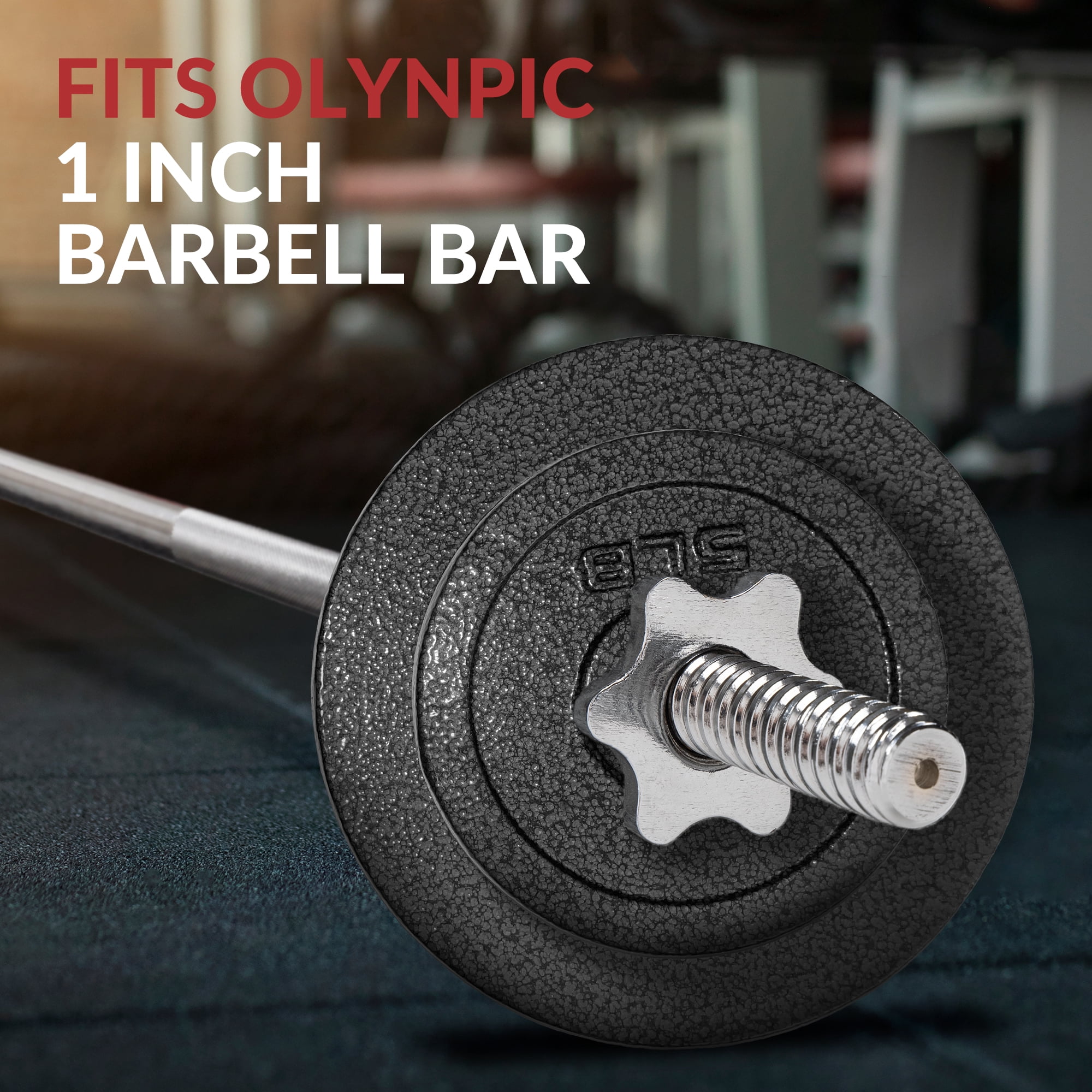 BalanceFrom 1-Inch Standard Cast Iron Weight Plate Set，with 5FT Bar and Star Locks，Multiple Weight Options，for Home Gym Strength Training