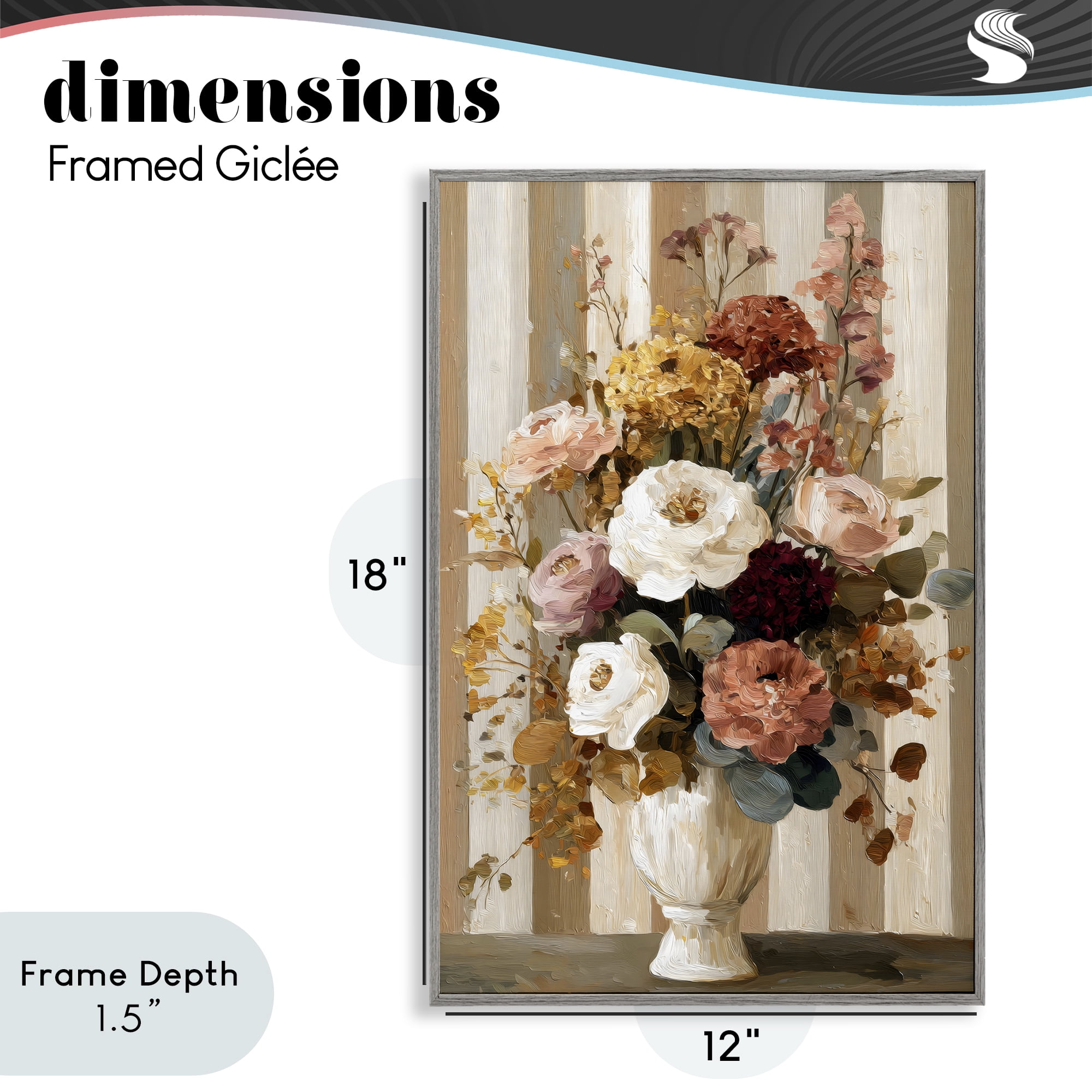 Stupell Industries Vintage Arrangement in Vase Gray Framed Giclee Art, design by Petal Prints Design