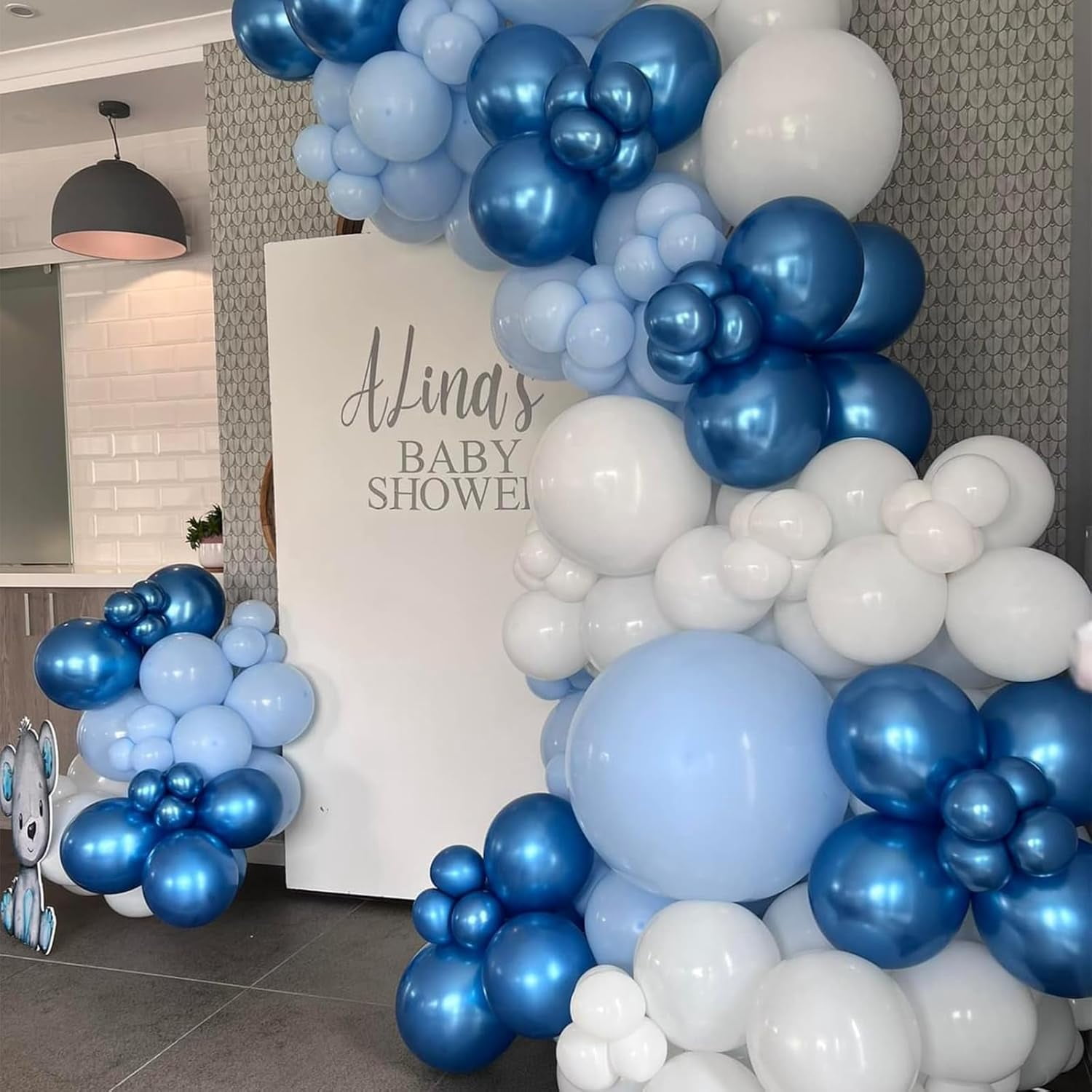 Blue Balloons, 60 Pcs 12 Inches Metallic Macaron Baby Blue Balloon Light Blue Balloons for Boy Baby Shower Birthday Wedding Celebration Party Decorations