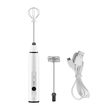 

Milk Frother Handheld with 2 Heads Coffee Whisk Foam Mixer with USB Rechargeable 3 Speeds Electric Mini Hand Blender for Latte Cappuccino Hot Chocolate Eggs White
