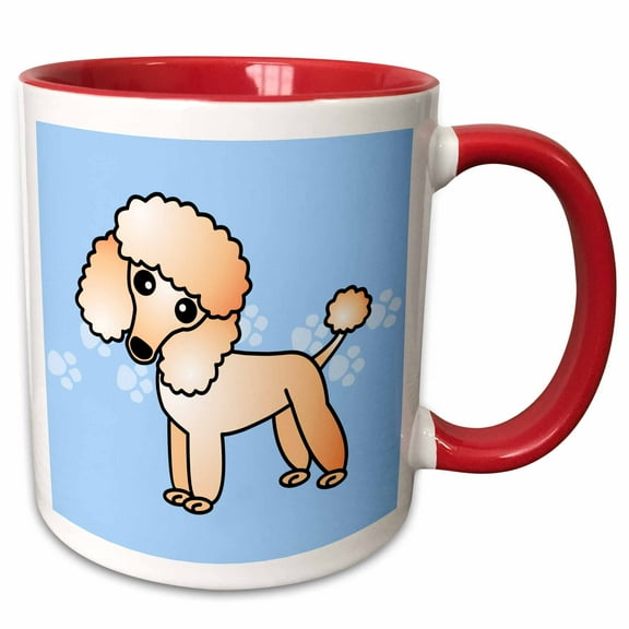 3drose, Cute Apricot Poodle Blue Paw Print Background, 11oz Two-tone Red Mug