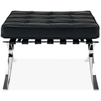 Maklaine 32 inches Real Leather and Stainless Steel Stool in Black