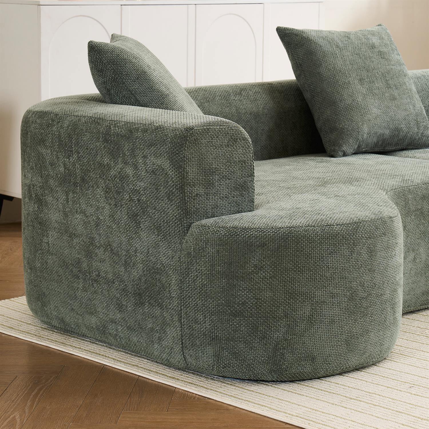 Demi Bonn 106" Moon Shaped Modern Sofa Bed, Deep Seat Cat Waist Sectional, Chenille Fabric Compressed Sponge Couch for Living Room, Green