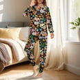 thumbnail image 3 of DISNIMO Lounge Sets for Women 2 Piece Skull Flower Print Halloween Long Sleeve Sleepwear Button Down Nightwear with Matching Long Pants Fashion Pajama Outfits, 3 of 6