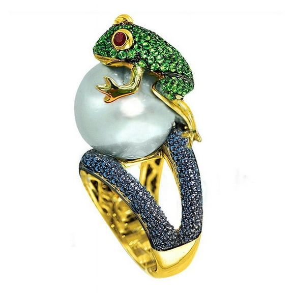 Fashion Frog Shaped Fanc Rough Surface With Simulated Pearl Ring