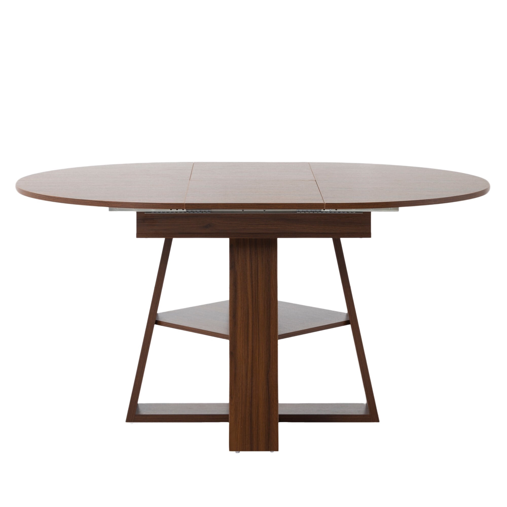 AENKYO 43" Extendable Dining Table for 4-6, Butterfly Leaf Table with Crisscross Storage Base, Walnut Finish