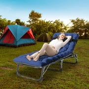 Slsy Folding Camping Cots for Adults, Adjustable 4-Position Reclining Folding Chaise with Mattress & Pillow, Portable Folding Lounge Chair Sleeping Cots Bed