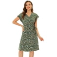 thumbnail image 1 of INSPIRE CHIC Robe Portefeuille à Fleurs avec Volants pour Femmes Vert Foncé TP, 1 of 5