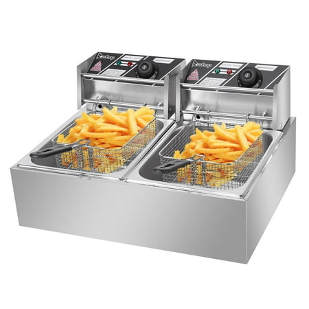 Ktaxon Commercial Electric Deep Fryer,Timer and Drain Stainless Steel French Fry&Dual Tanks (Best Fryer For French Fries)