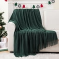 thumbnail image 4 of Battilo Dark Green Throw Blanket with Fringe,Green Knit Throws for Sofa,Christmas Blanket,50"x60", 4 of 8