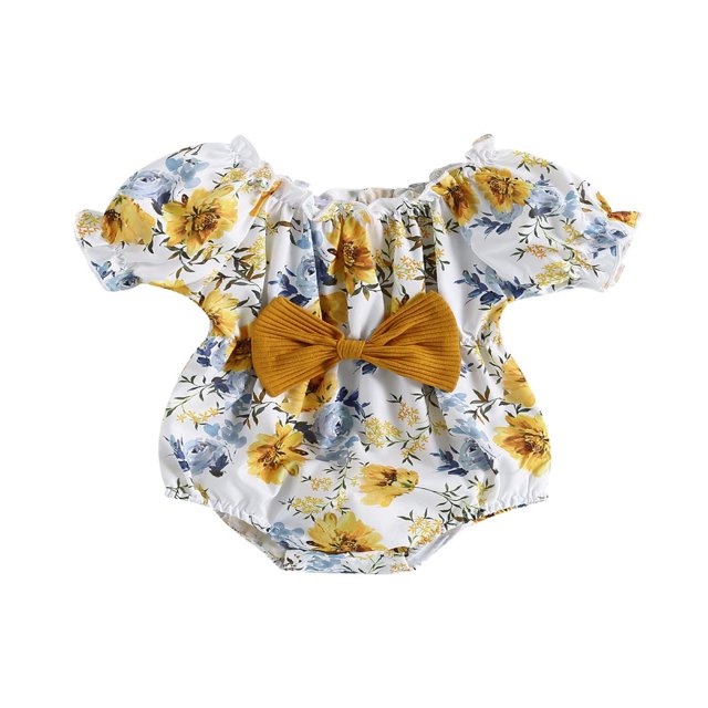 PENGXIANG Nouveau-Né Bébé Fille Romper Manches Courtes Imprimé Floral Combinaison Vêtements d'Été Rouge